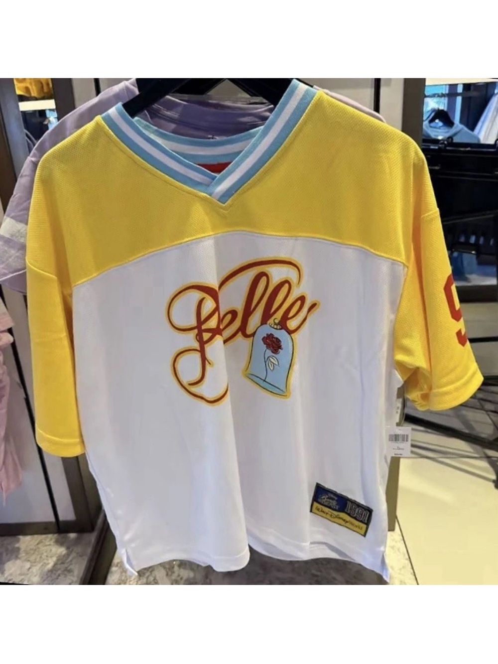 NWT 2026 Disney Parks Belle Football Jersey Women Beauty and the Beast Yellow
